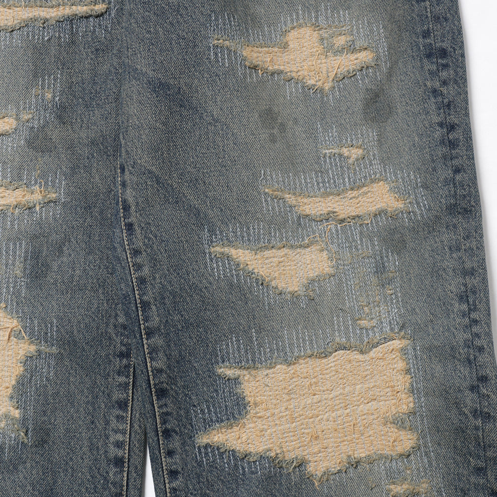 DAIRIKU Straight Vintage Repair Denim Pants