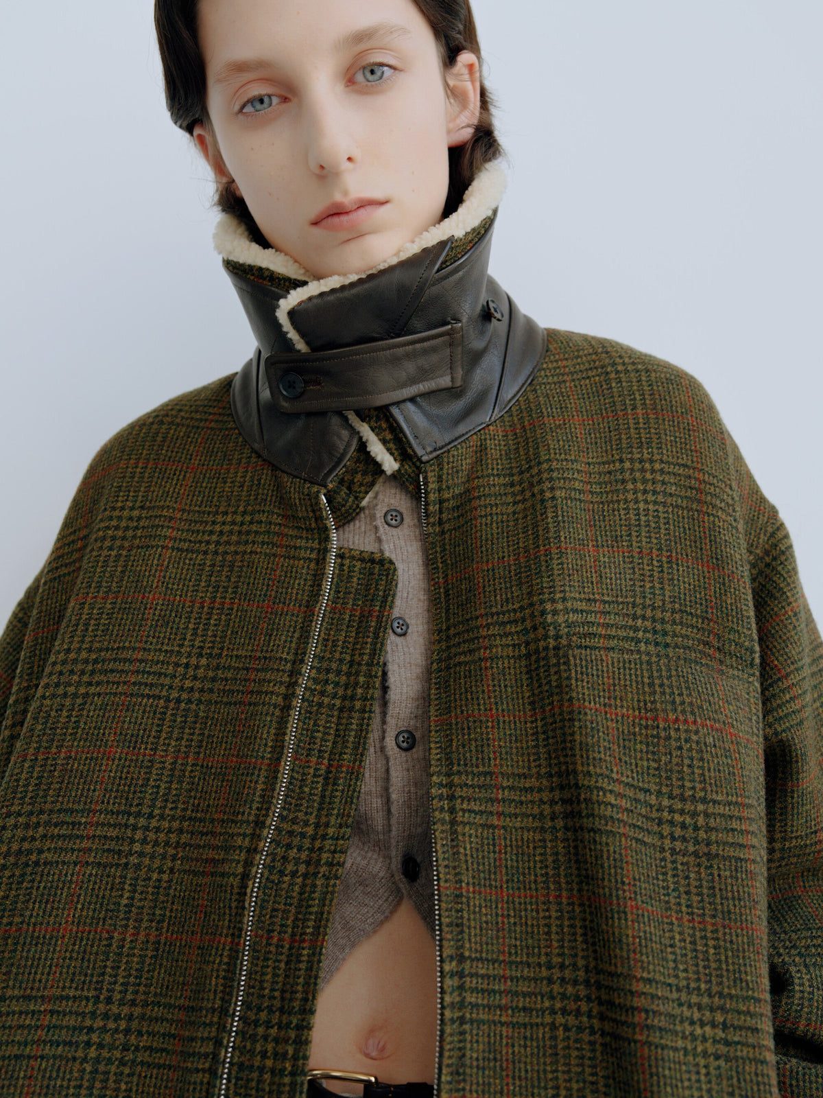 ssstein Detachable Collar British Tweed Jacket