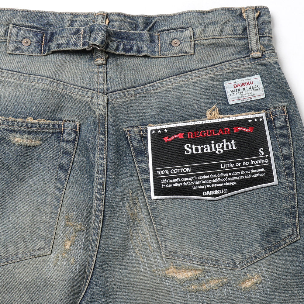 DAIRIKU Straight Vintage Repair Denim Pants