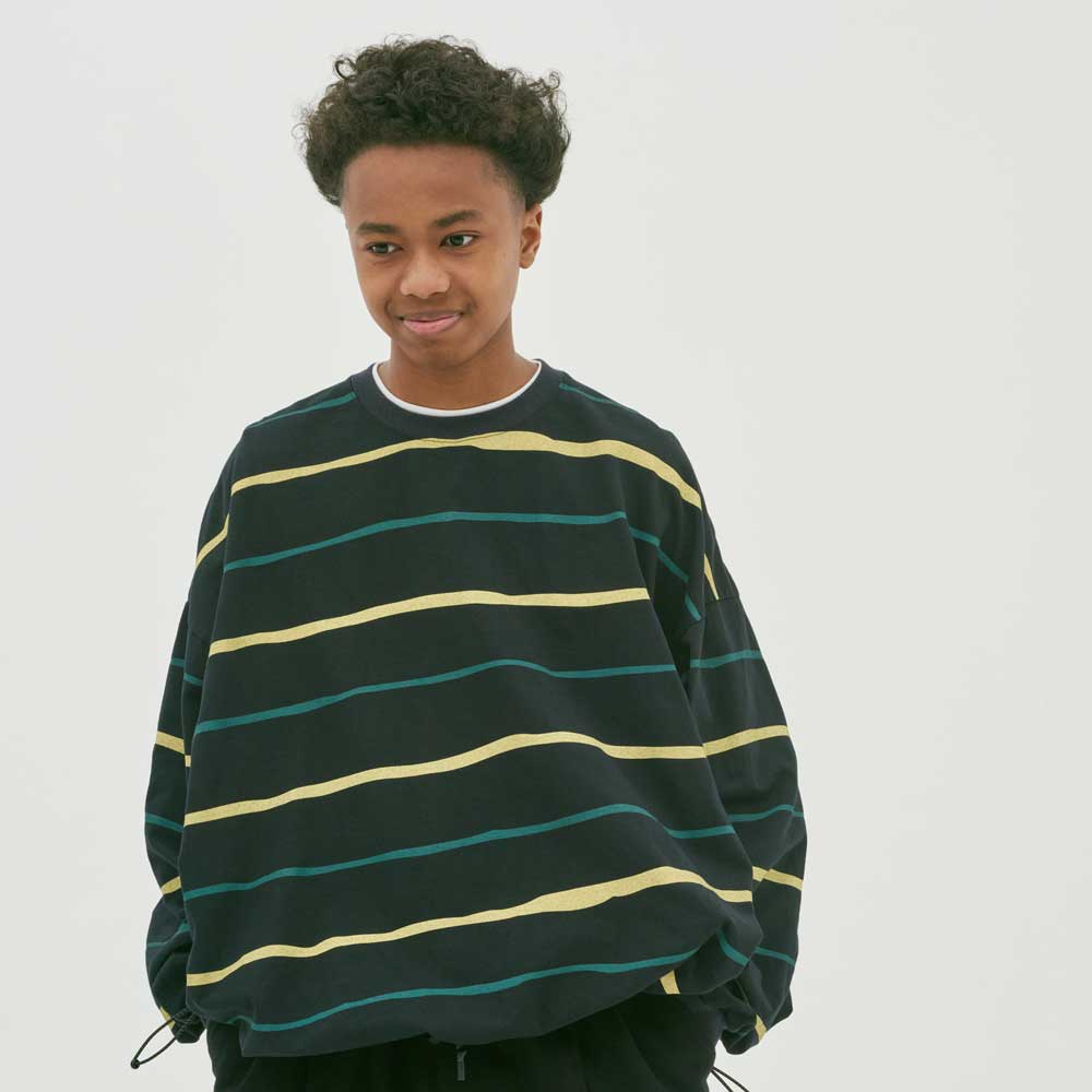 S.F.C (STRIPES FOR CREATIVE) SUPER BIG STRIPE LS TEE (W/DRAWSTRRINGS)