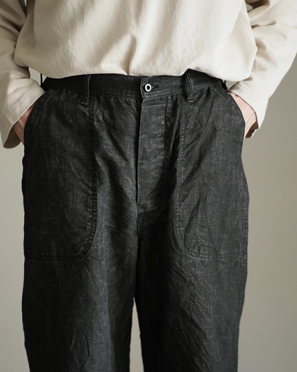 orSlow WWII 40'S NAVY SUMI COATED LINEN UTILITY TROUSERS