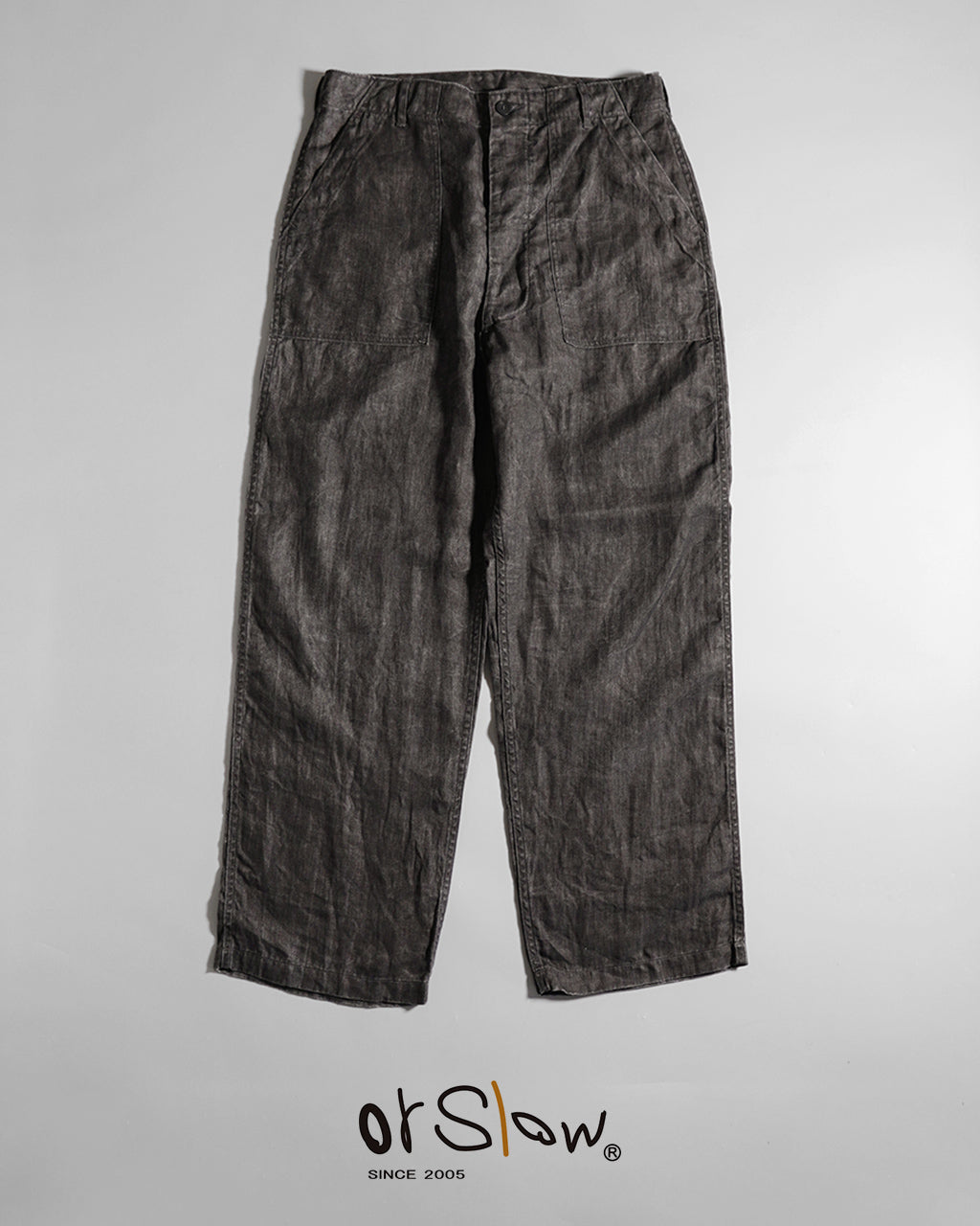orSlow SUMI DYED LINEN SUMMER FATIGUE PANTS CHARCOAL GRAY