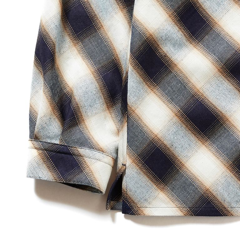 SUGARHILL INDIGO COTTON OMBRE PLAID OPEN COLLAR BLOUSE