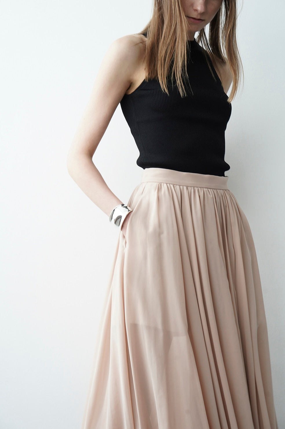 CLANE SHIEER SLIT SKIRT-