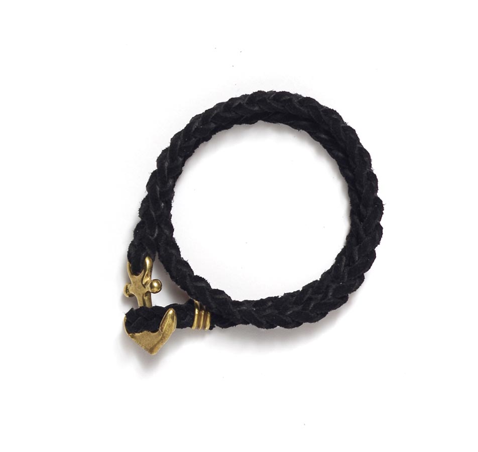 Button Works Brass Anchor Suede Leather Bracelet
