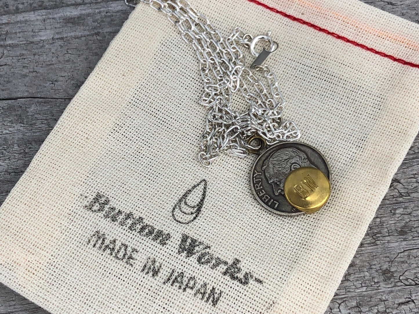 Button Works Roosevelt Dime Coin Necklace - Brass