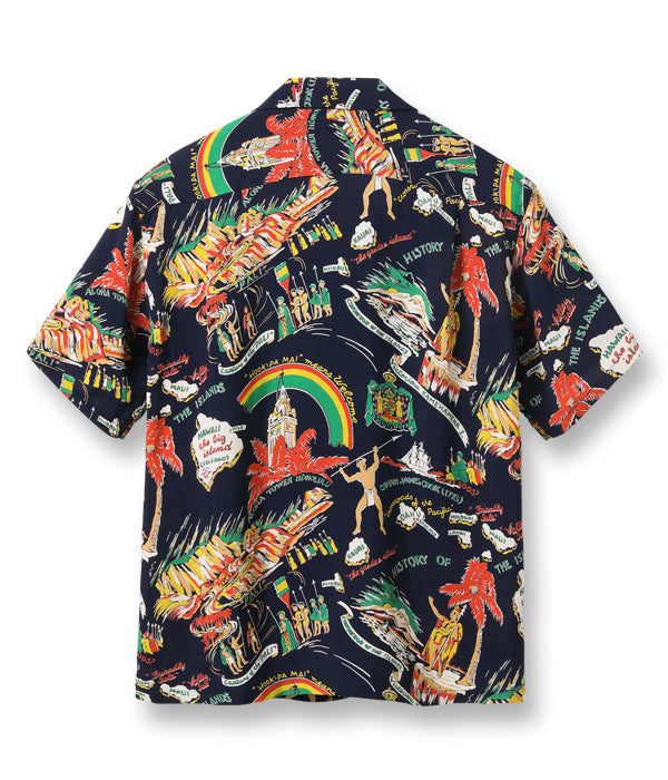 SUN SURF RAYON HAWAIIAN SHIRT “HISTORY OF THE ISLANDS