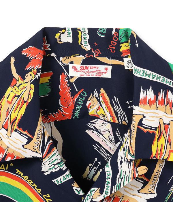 SUN SURF RAYON HAWAIIAN SHIRT “HISTORY OF THE ISLANDS – unexpected