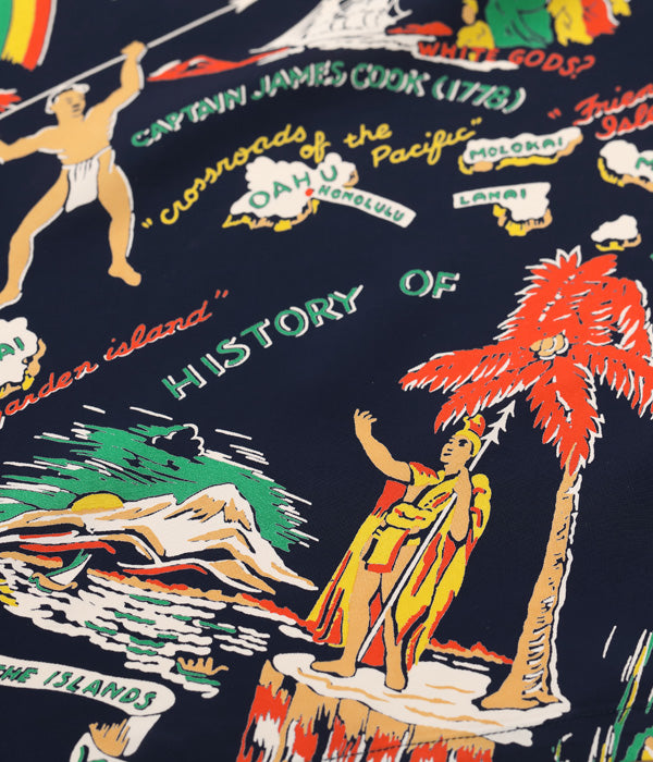 SUN SURF RAYON HAWAIIAN SHIRT “HISTORY OF THE ISLANDS – unexpected