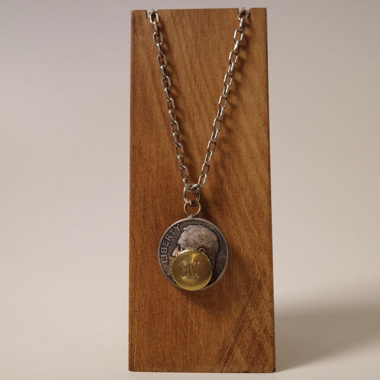 Button Works Roosevelt Dime Coin Necklace - Brass