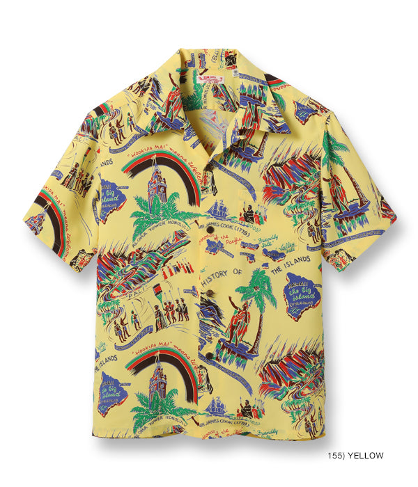 SUN SURF RAYON HAWAIIAN SHIRT “HISTORY OF THE ISLANDS