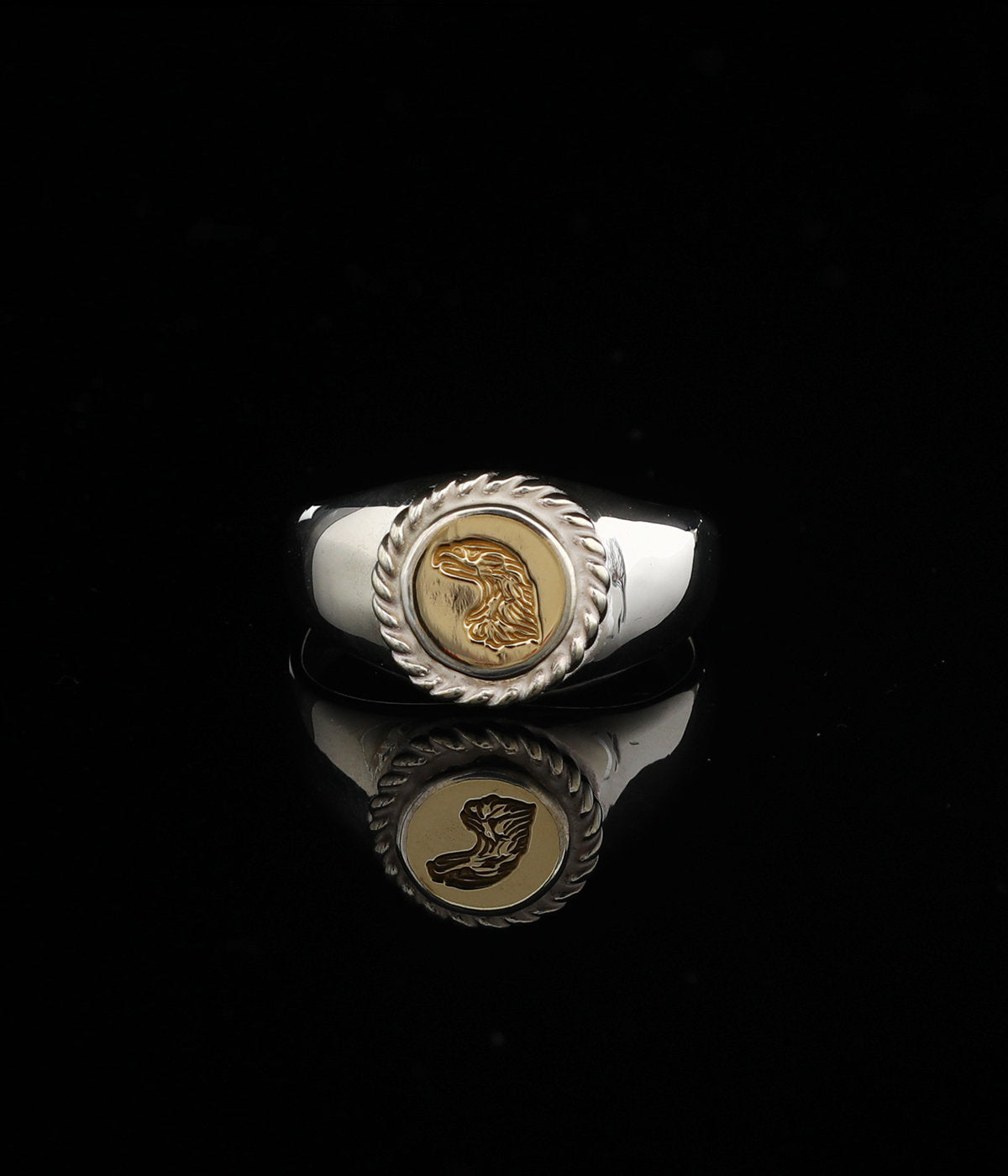 LARRY SMITH KARAKUSA EAGLE HEAD STAMPED RING (18K GOLD ACCENT) No. 36