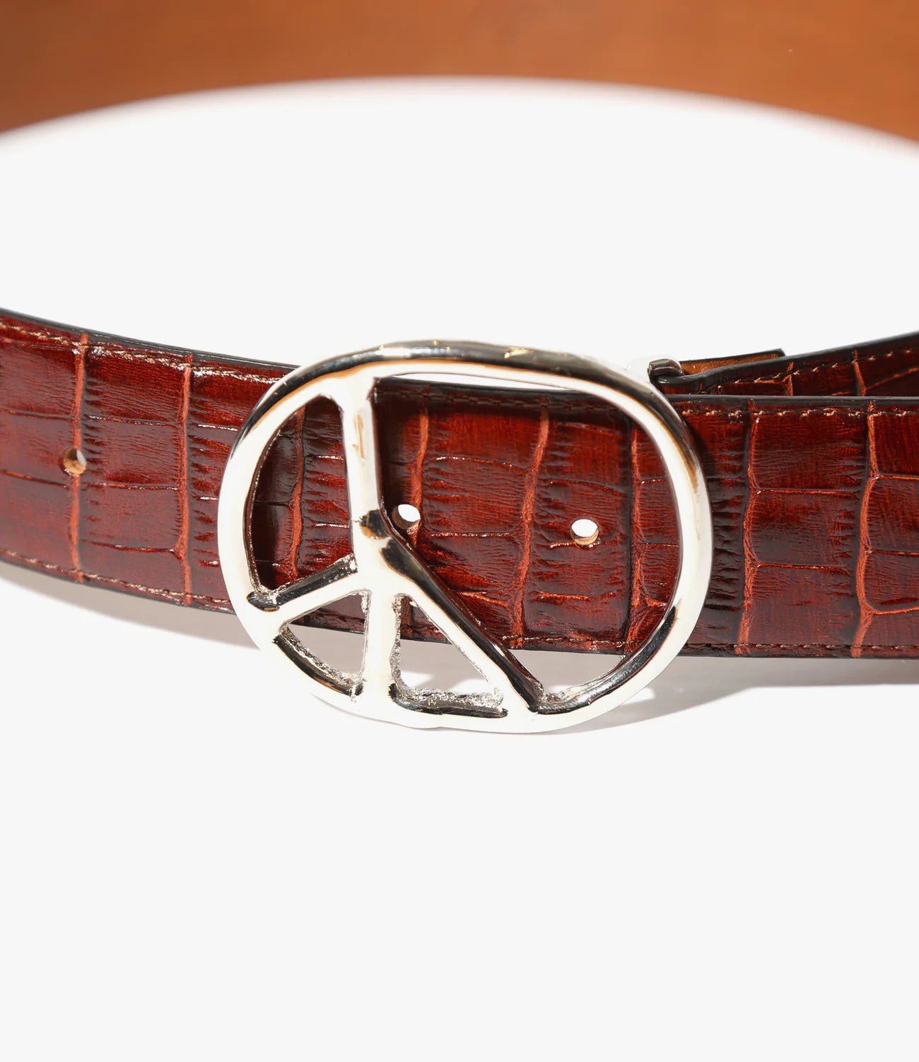 Needles Peace Buckle Belt - Crocodile Embossed Leather