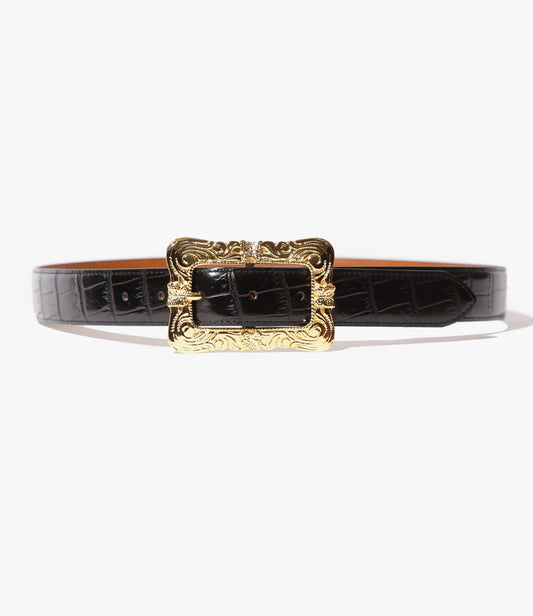 Needles Papillon Square Buckle Belt - Crocodile Embossed Leather